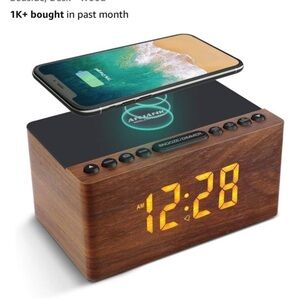 Wooden Digital Alarm Clock with Wireless Charging